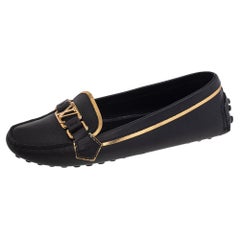 Louis Vuitton Black/Gold Leather Oxford Slip On Loafers Size 37