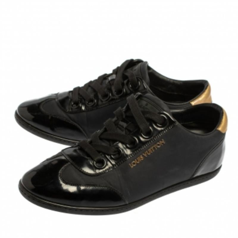 Louis Vuitton Black/Gold  Nylon And Leather Low Top Sneakers Size 36.5 For Sale 2