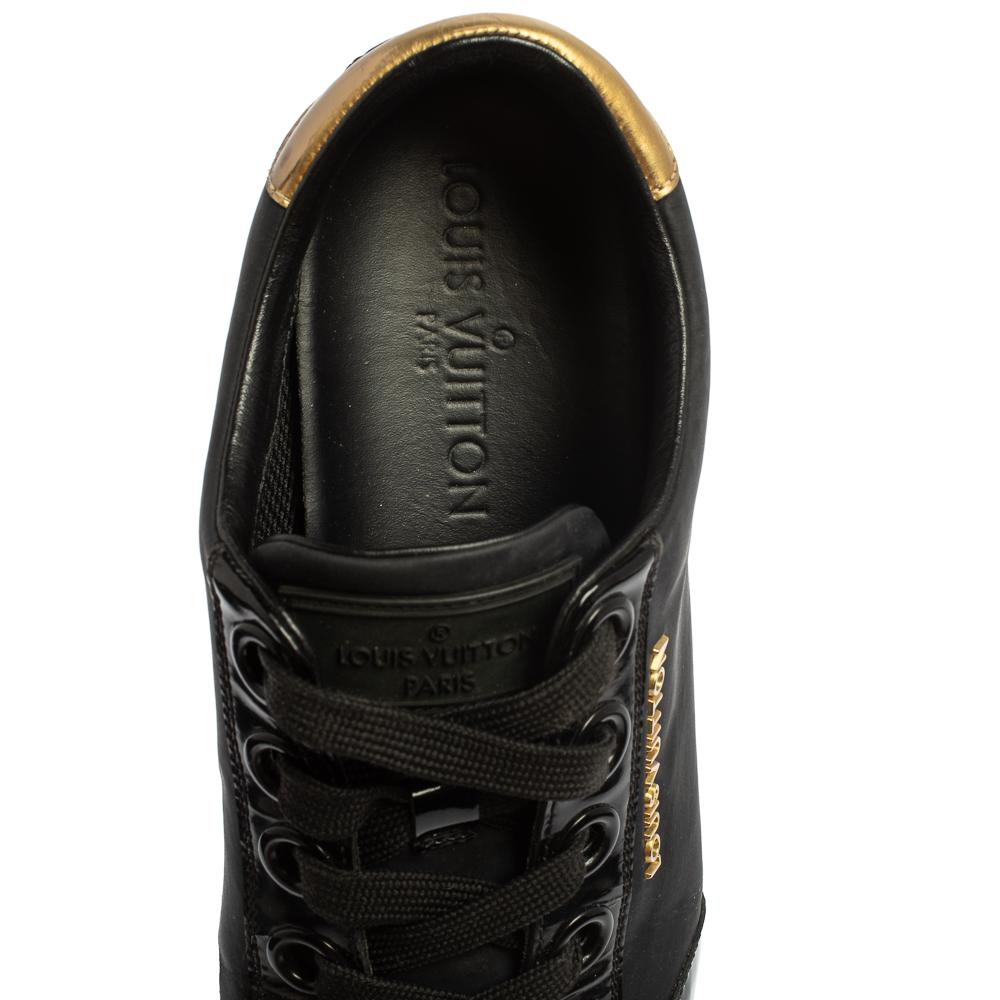 Louis Vuitton Black/Gold Nylon And Leather Low Top Sneakers Size 36.5 In Fair Condition For Sale In Dubai, Al Qouz 2