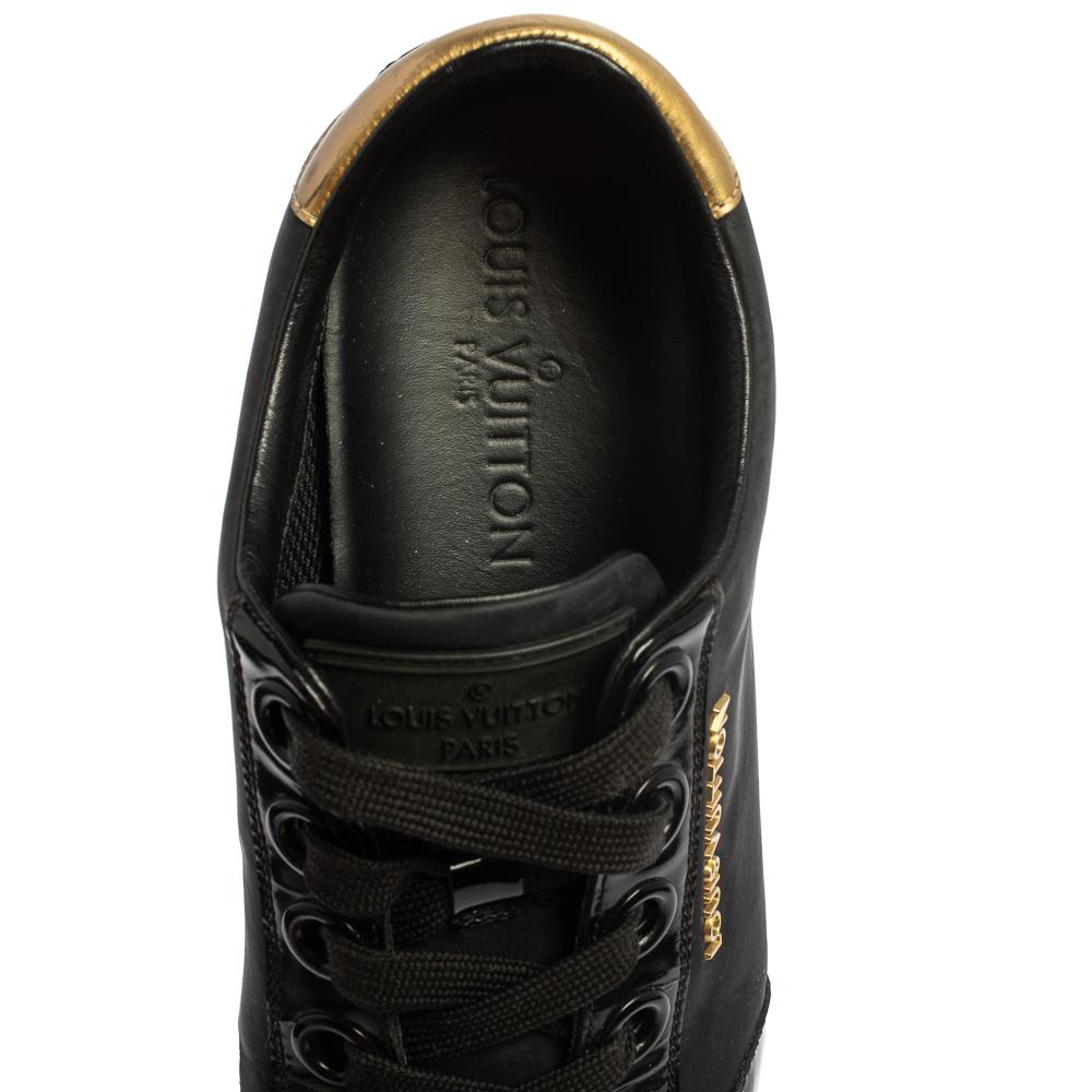 Louis Vuitton Black/Gold Nylon And Leather Low Top Sneakers Size 36.5 In Fair Condition In Dubai, Al Qouz 2