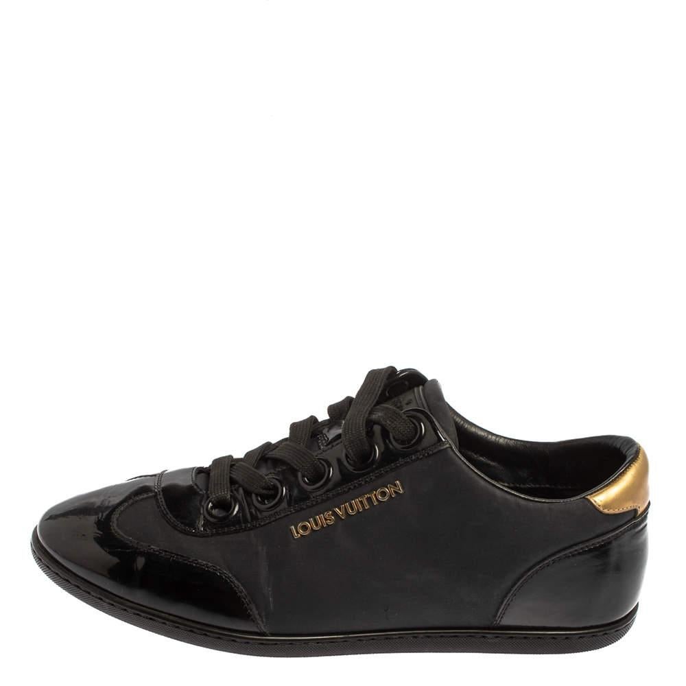 Louis Vuitton Black/Gold Nylon And Leather Low Top Sneakers Size 36.5 For Sale 1