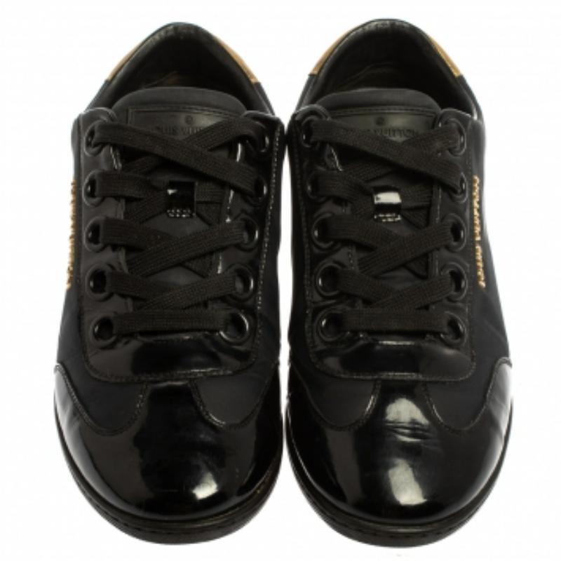 Louis Vuitton Black/Gold  Nylon And Leather Low Top Sneakers Size 36.5 For Sale 3