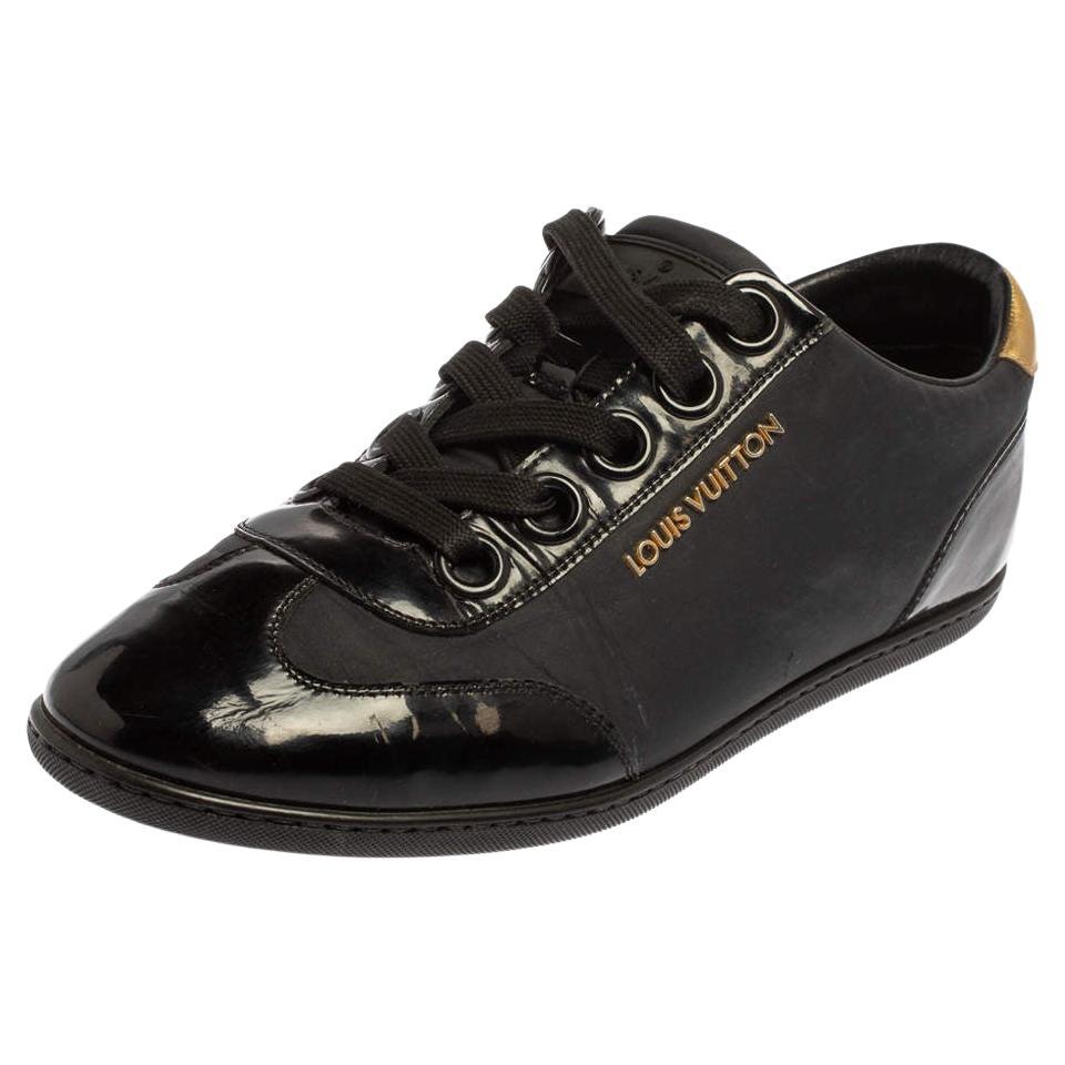 Louis Vuitton Black/Gold Nylon And Leather Low Top Sneakers Size 36.5 For Sale