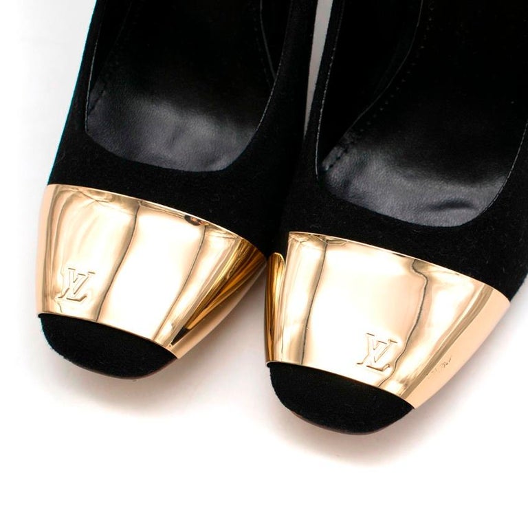 Louis Vuitton Black Gold Paneled Block Heels Size 38 at 1stDibs