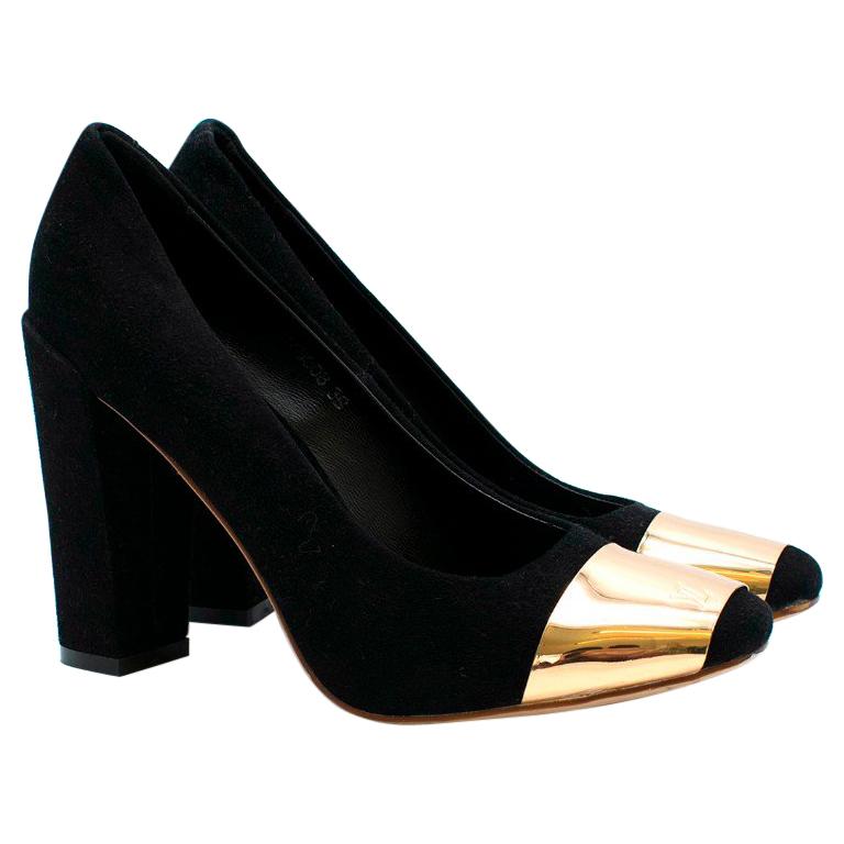 Louis Vuitton Black Gold Paneled Block Heels Size 38