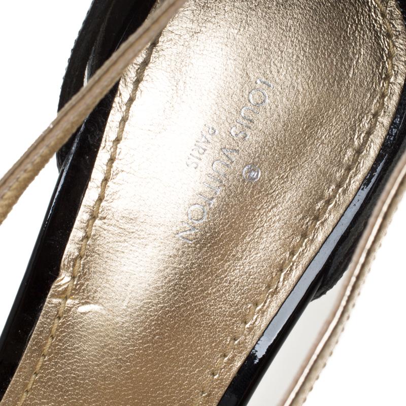 Louis Vuitton Black/Gold Patent Leather Open Toe Ankle Strap Sandals Size 40 1