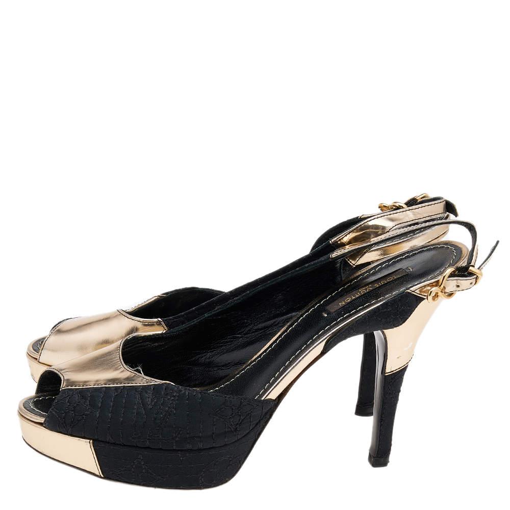 Elevate your party footwear collection with this pair of slingbacks from Louis Vuitton. They are made from satin and leather and come with 11 cm heels. They flaunt a stunning black and gold color combination.

