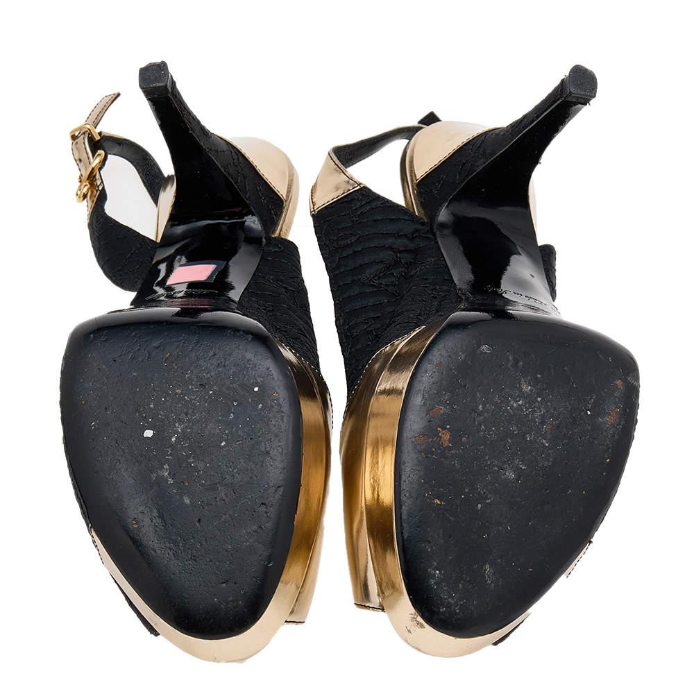 Louis Vuitton Black/Gold Satin And Leather Motard Piccadilly Slingback Sandals S For Sale 3