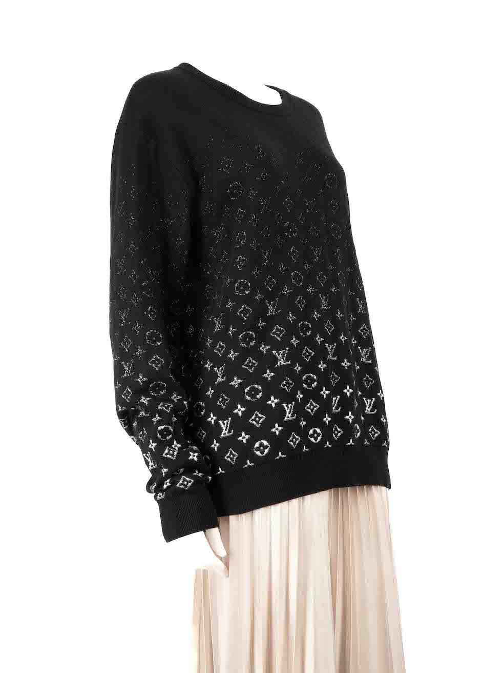 CONDITION is Very good. Hardly any visible wear to top is evident on this used Louis Vuitton designer resale item.
 
 
 
 Details
 
 
 Black
 
 Cotton
 
 Knit jumper
 
 Gradient monogram pattern
 
 Long sleeves
 
 Round neck
 
 Stretchy
 
 
 
 
 
