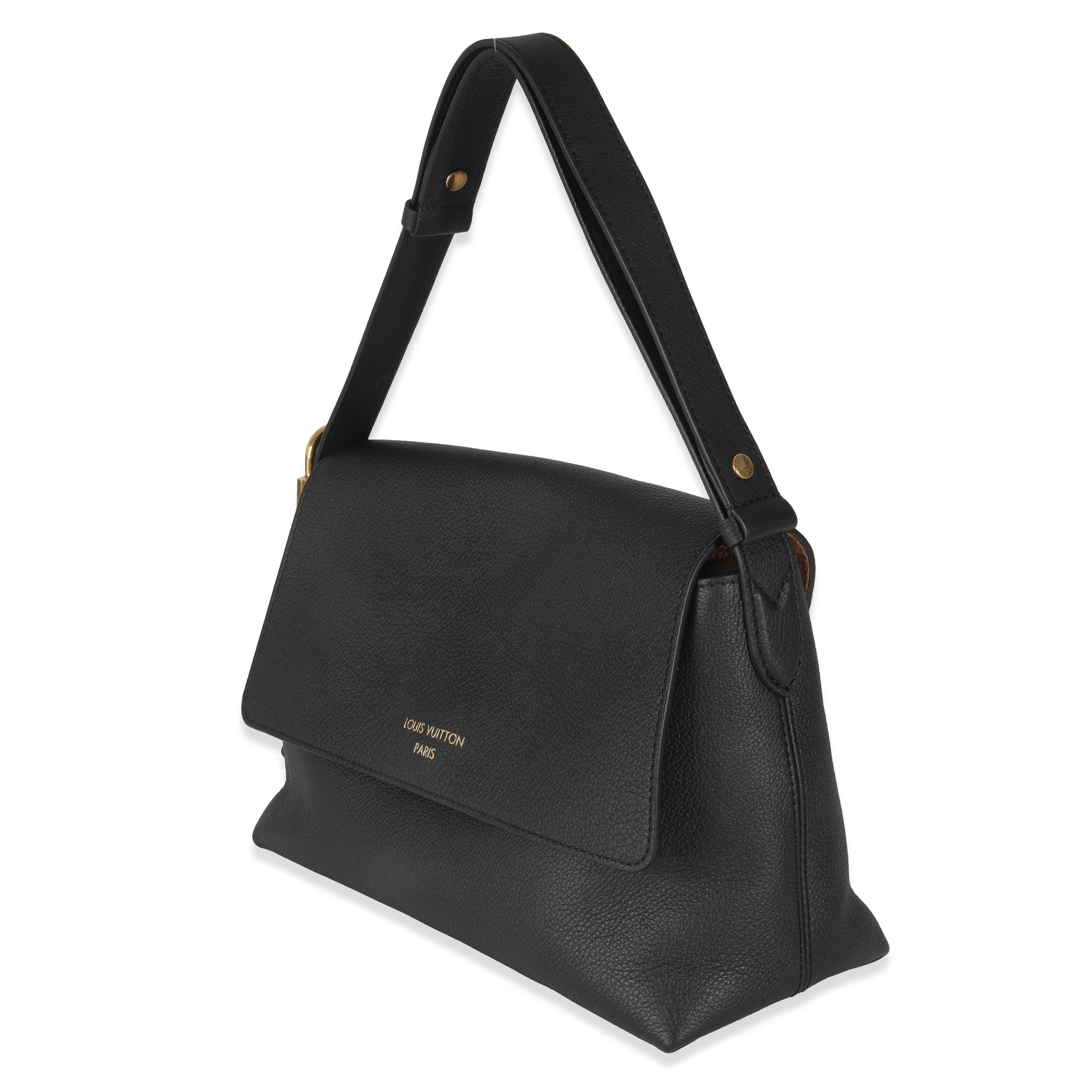 Women's Louis Vuitton Black Grained Calf Leather Low Key Messenger For Sale