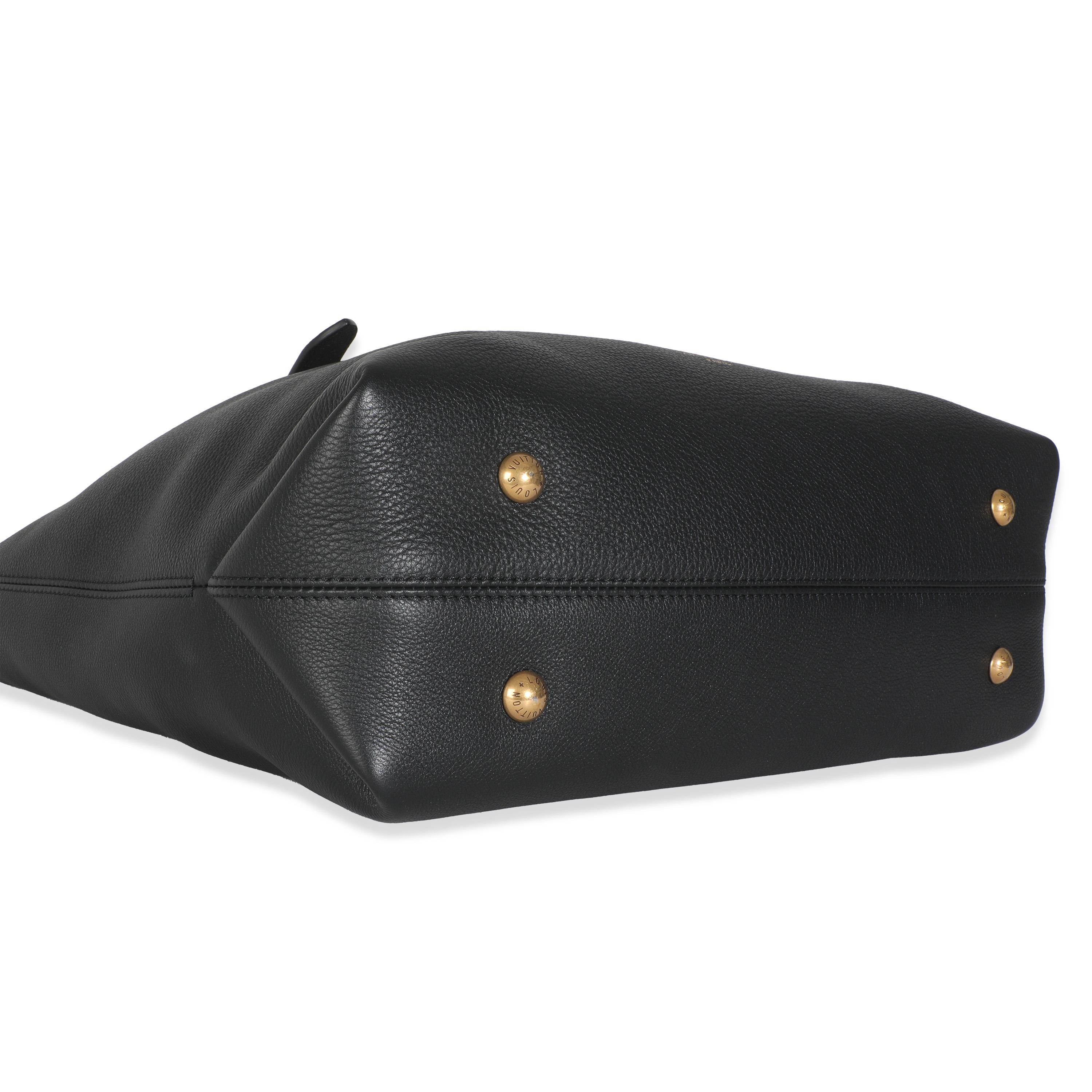 Louis Vuitton Black Grained Calfskin Low Key Cabas MM For Sale 2