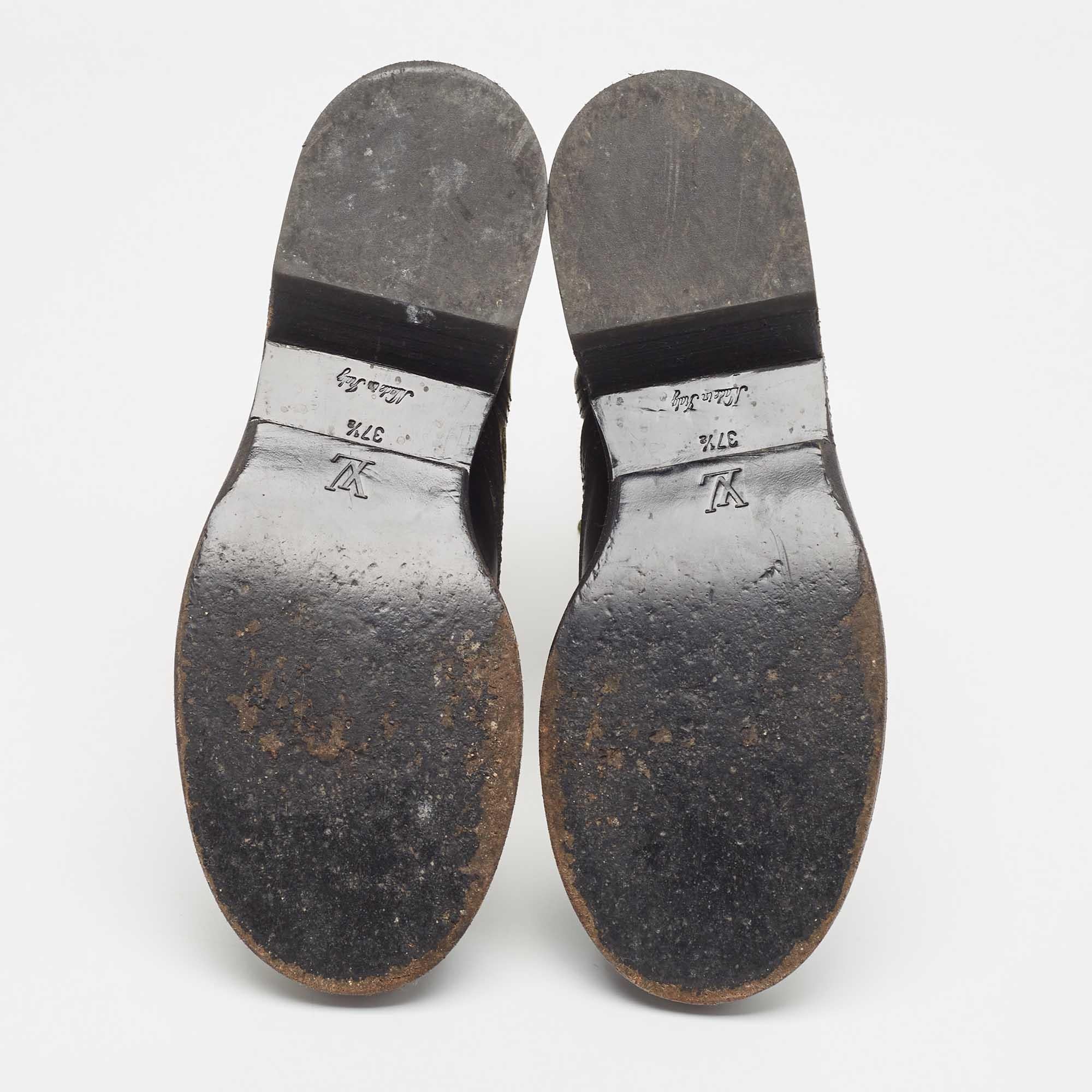 Louis Vuitton Black/Green Canvas and Leather Wonderland Flat Ranger Boots Size 3 1