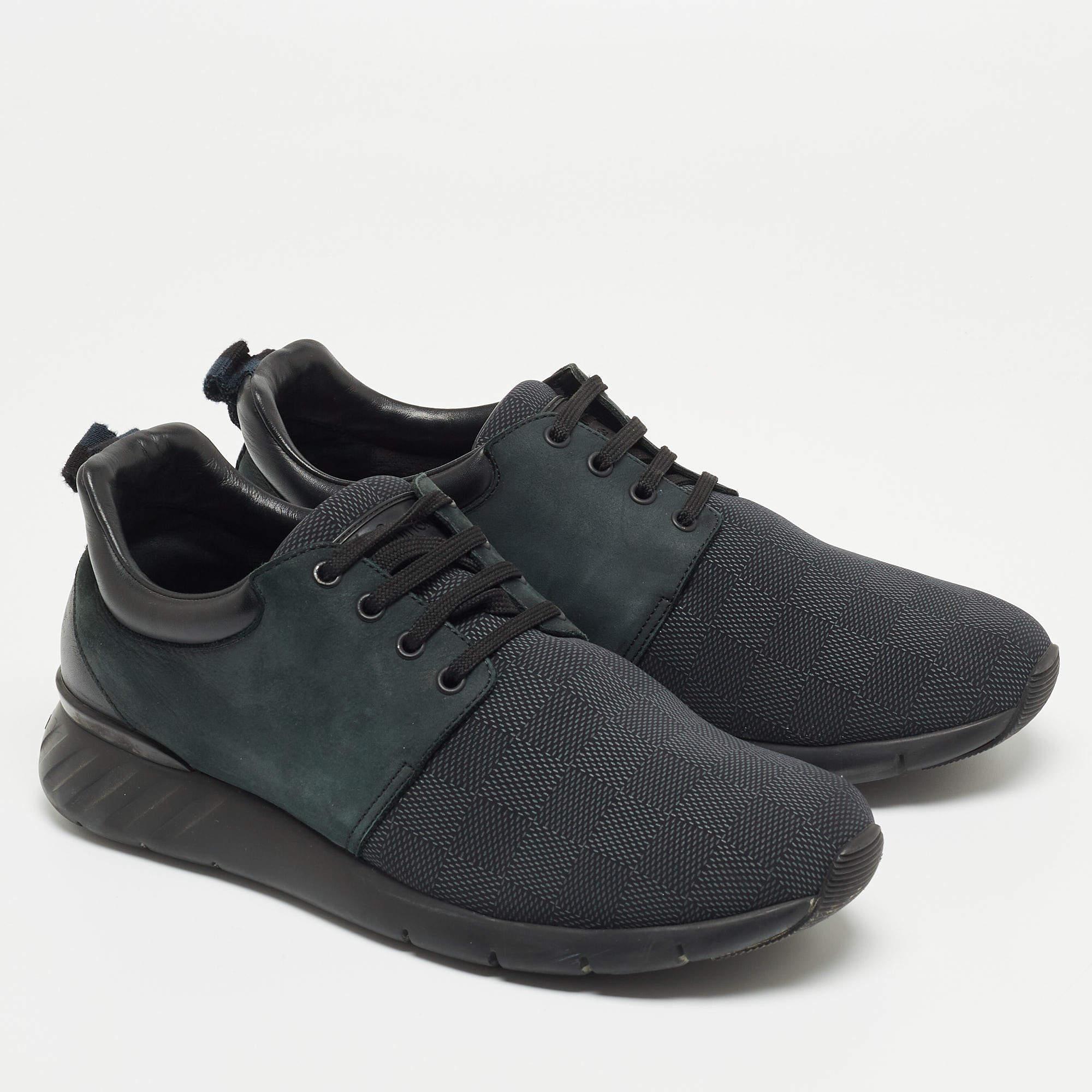 Men's Louis Vuitton Black/Green Leather and Nylon Fastlane Sneakers Size 41