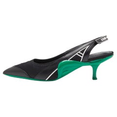 Louis Vuitton Black/Green Satin, Mesh and Leather Archlight Slingback Pumps Size