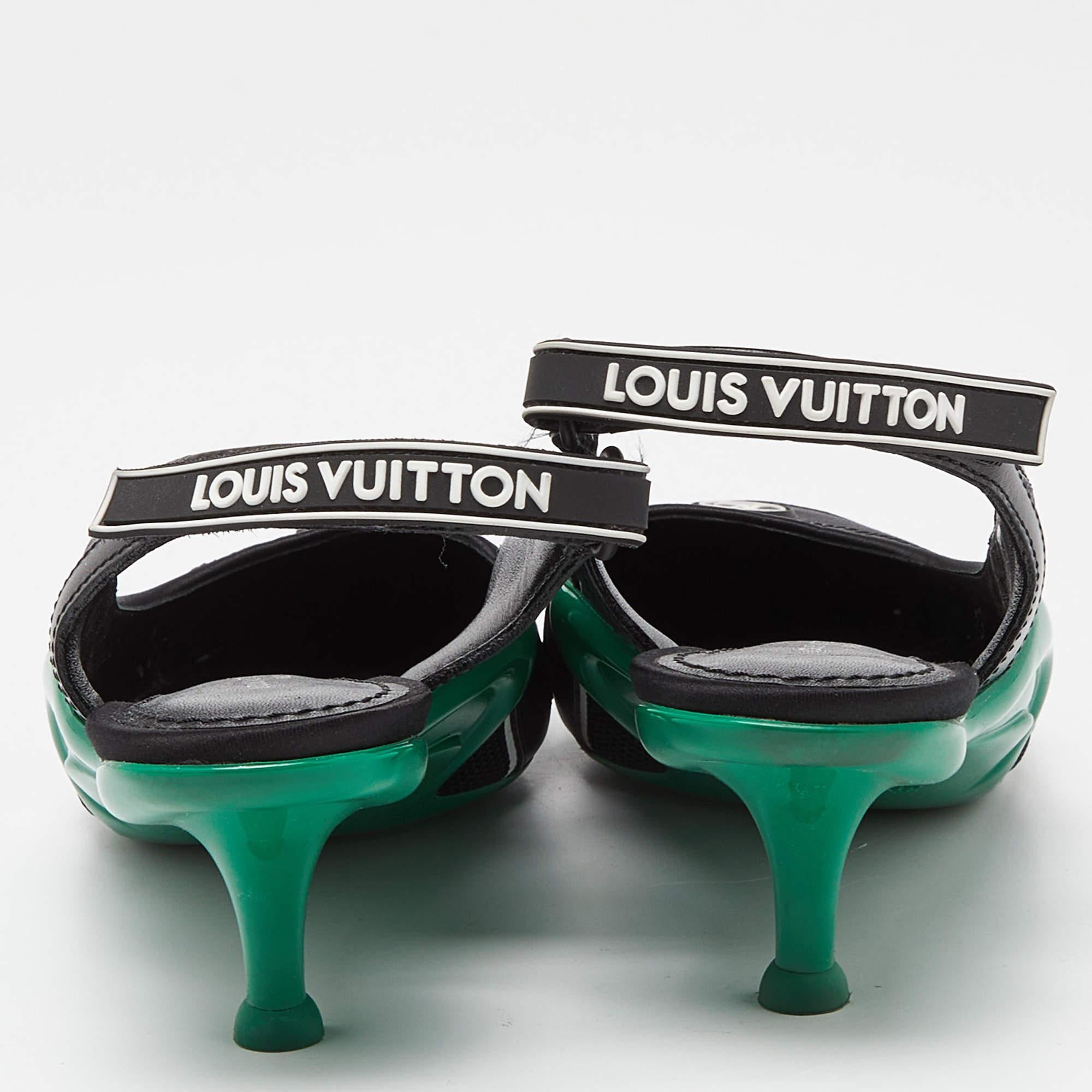 Louis Vuitton Black/Green Satin Mesh & Leather Archlight Slingback Pumps Size 38 1