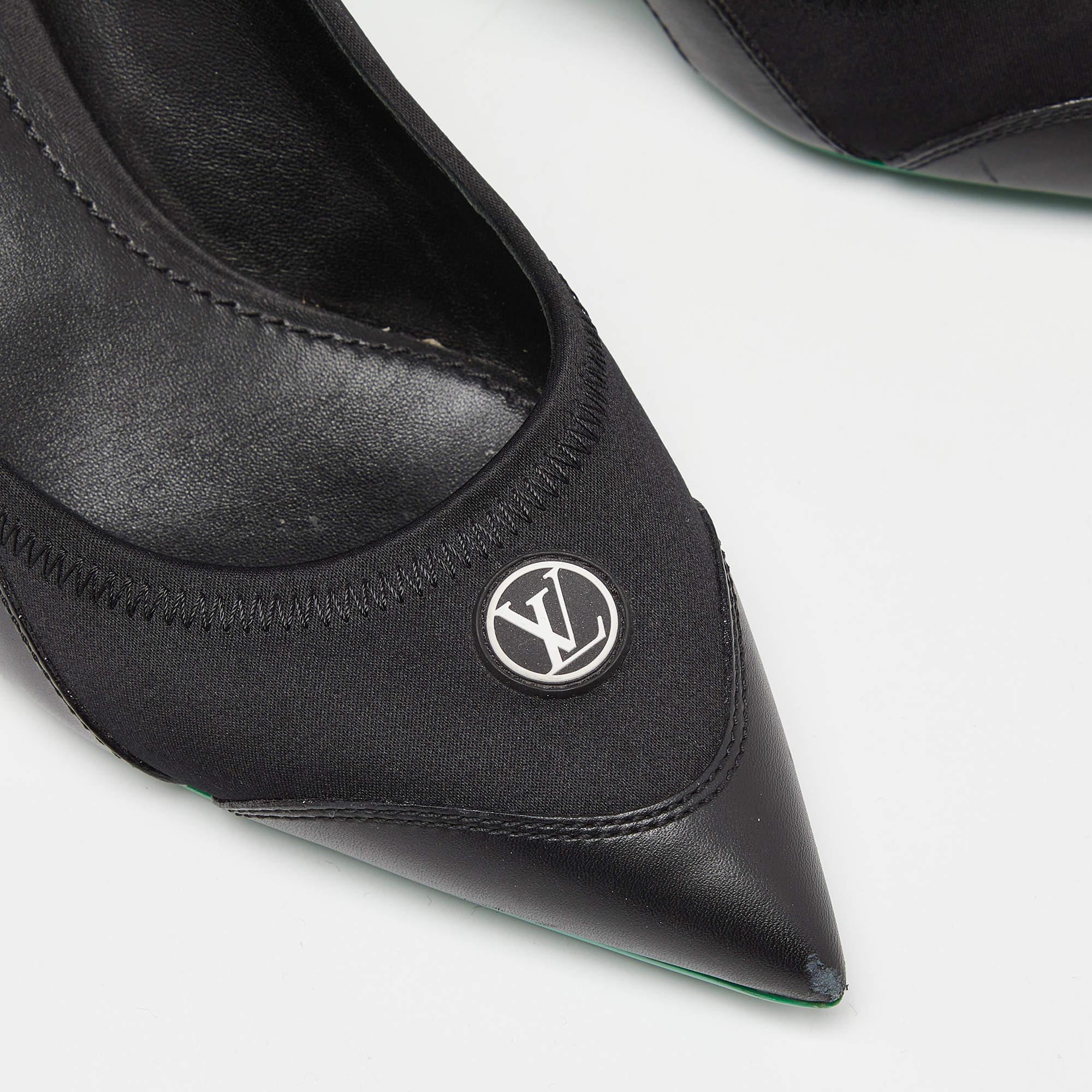 Louis Vuitton Black/Green Satin Mesh & Leather Archlight Slingback Pumps Size 38 3
