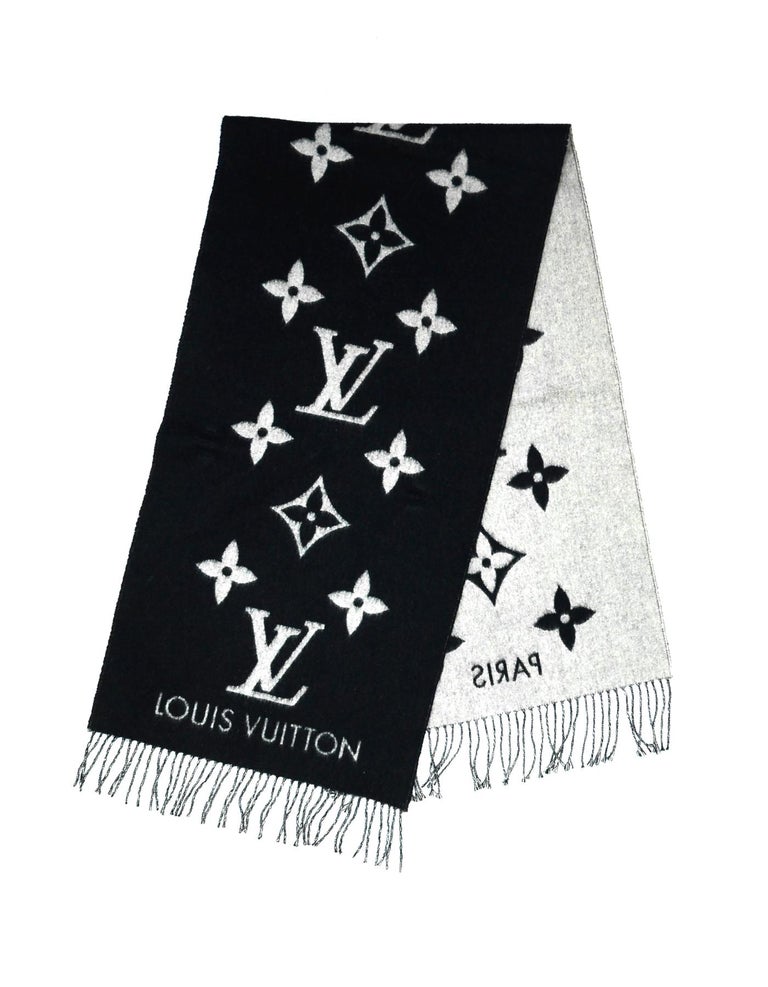 Louis Vuitton Black and Grey Cashmere Reykjavik Monogram Scarf at 1stdibs