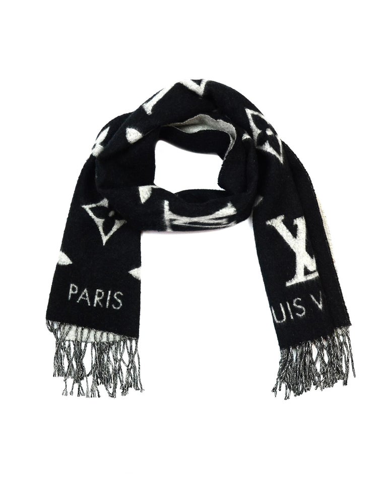 LOUIS VUITTON Cashmere Monogram Reykjavik Scarf Black 409211