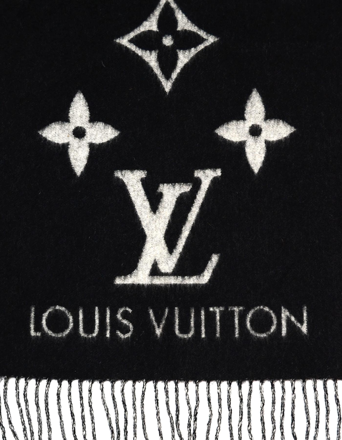 Women's or Men's Louis Vuitton Black & Grey Cashmere Reykjavik Monogram Scarf