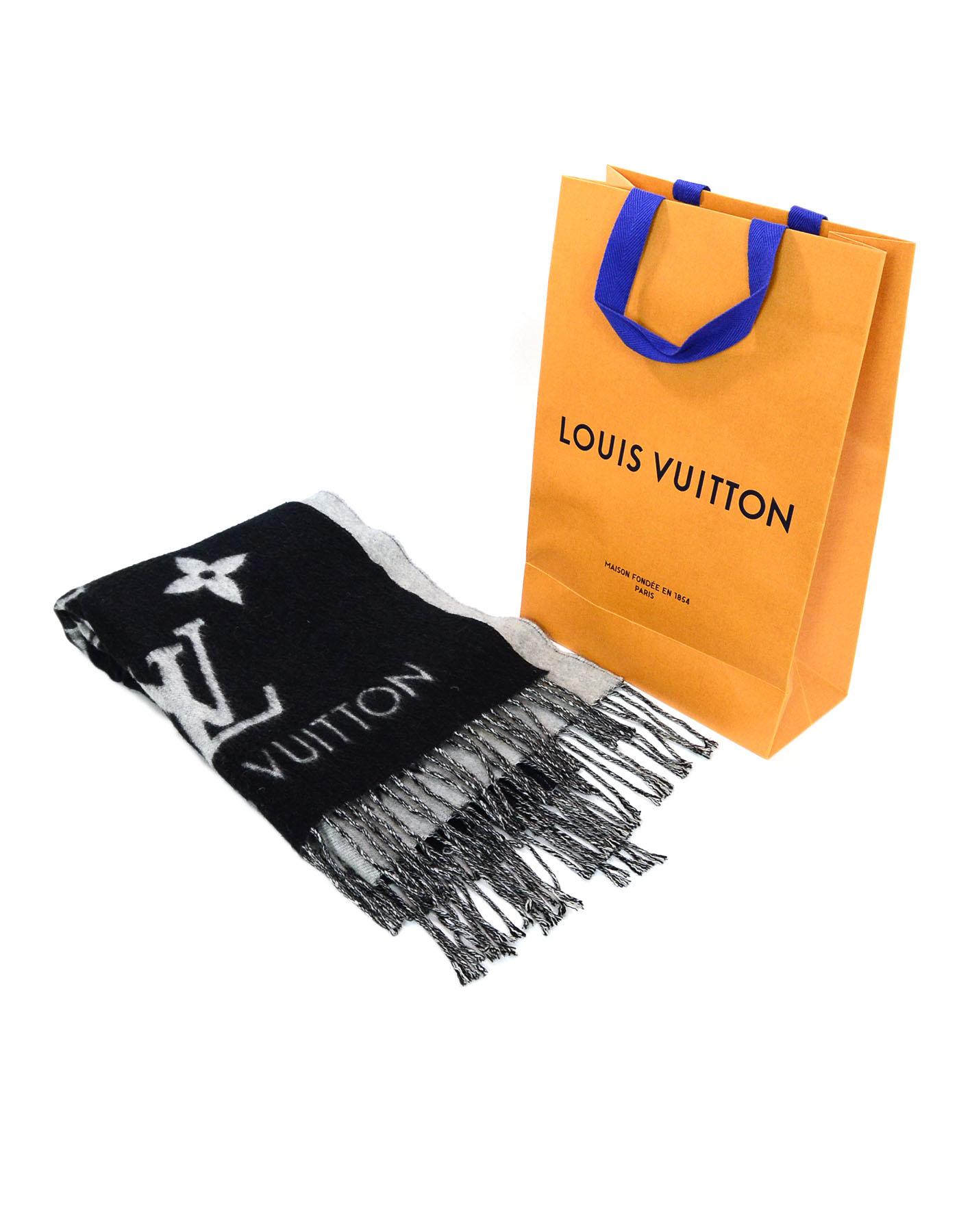 Louis Vuitton Black & Grey Cashmere Reykjavik Monogram Scarf 2