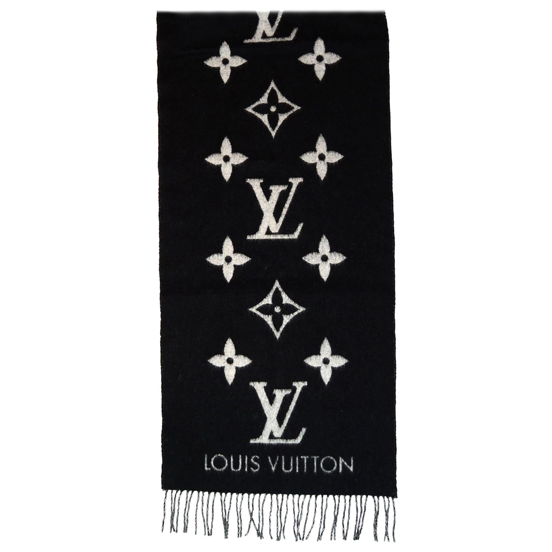 Louis Vuitton Black & Grey Cashmere Reykjavik Monogram Scarf