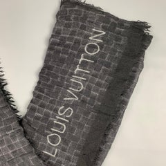 LOUIS VUITTON Black Grey Damier Cashmere Silk Scarf