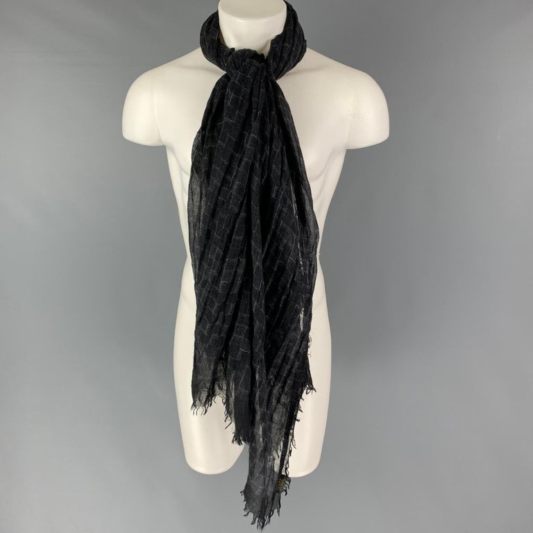 LOUIS VUITTON Black Grey Damier Cashmere Silk Scarf For Sale at