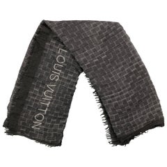 LOUIS VUITTON Black Grey Damier Cashmere Silk Scarf