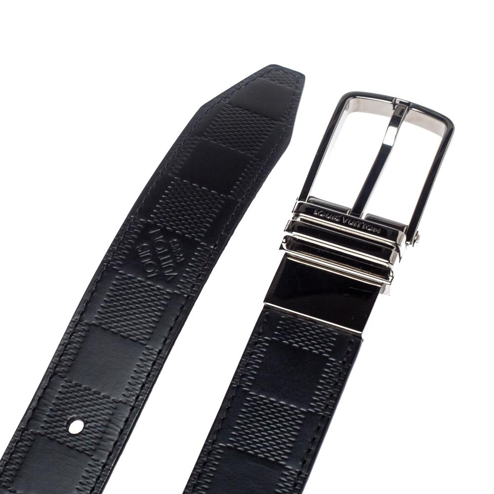Louis Vuitton Black/Grey Damier Embossed Leather Reversible Boston Belt 90CM 1