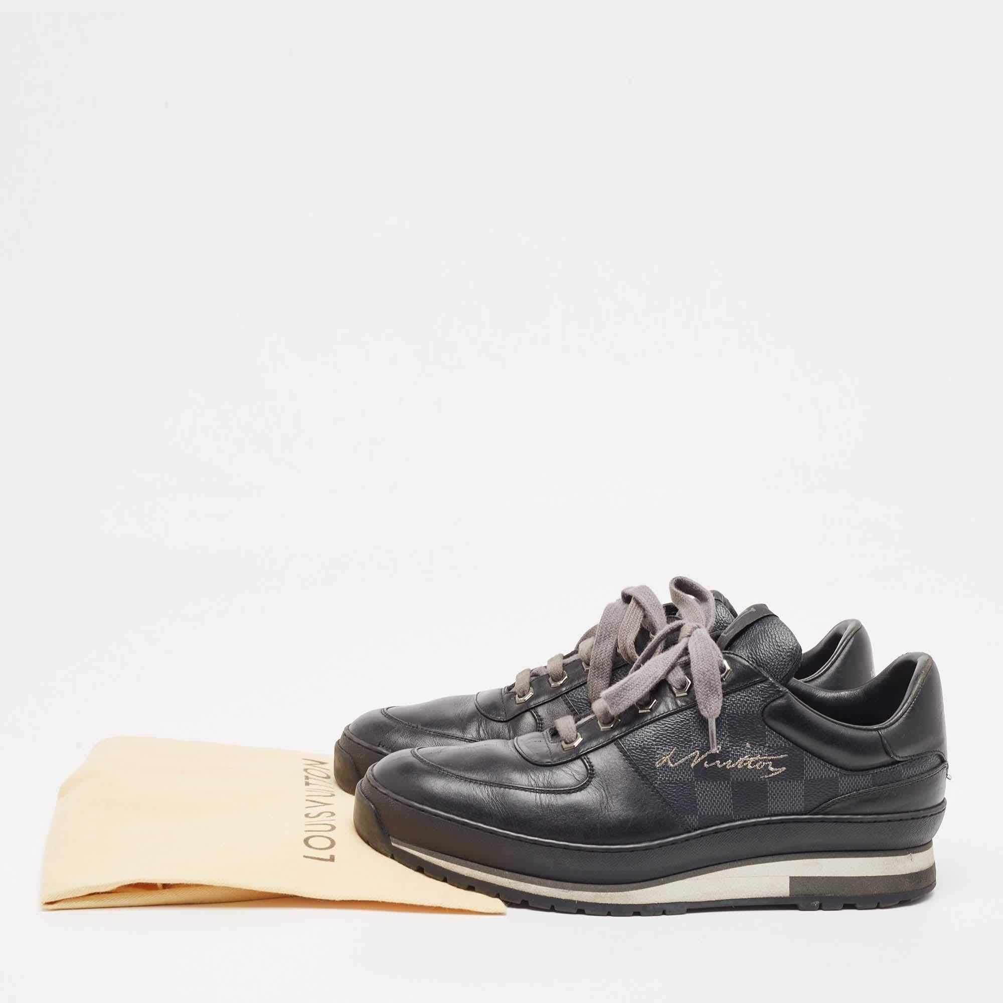 Louis Vuitton Black/Grey Damier Graphite Canvas & Leather Harlem Low-Top Sneaker For Sale 5