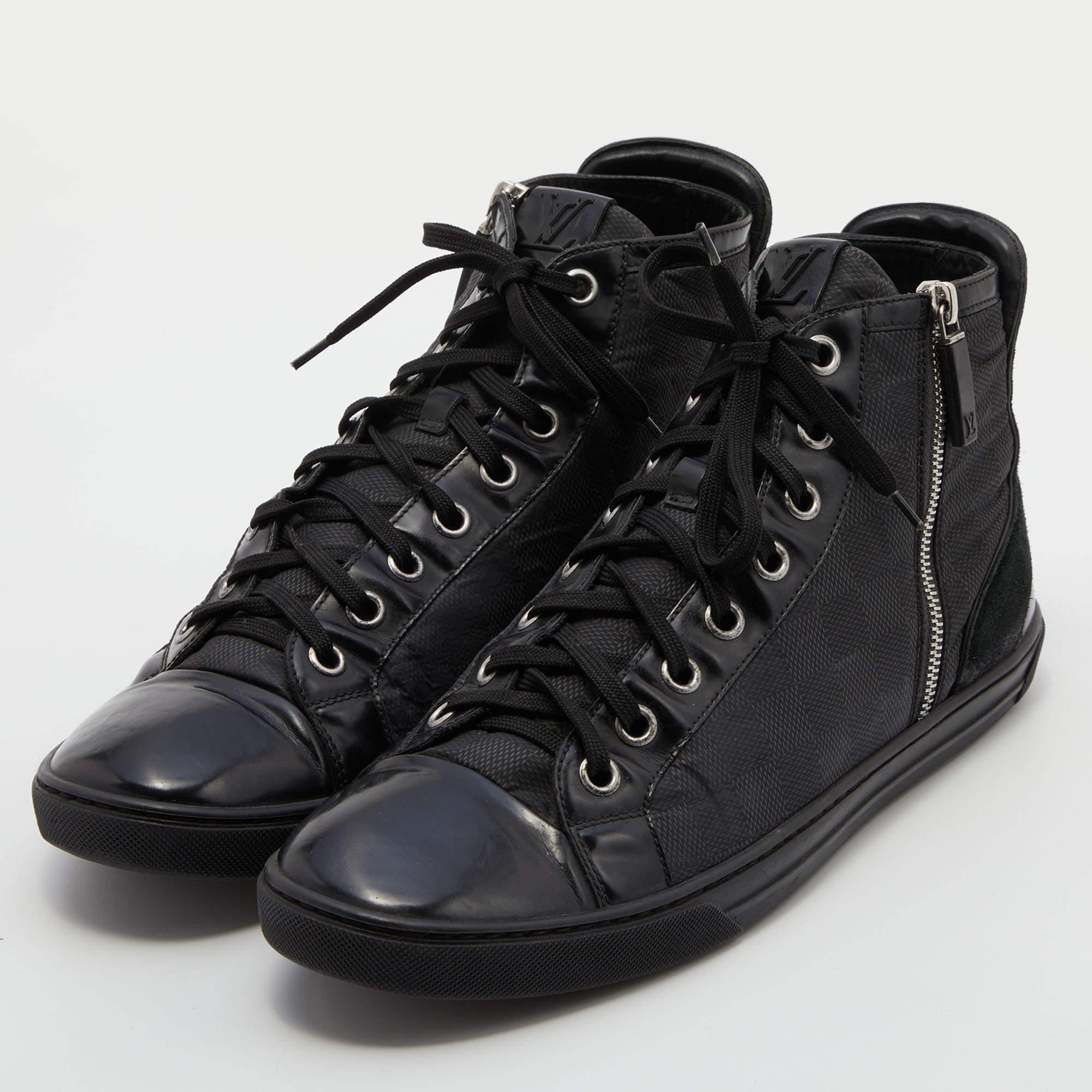 Men's Louis Vuitton Black/Grey Damier Graphite Lace Up High Top Sneakers Size 44