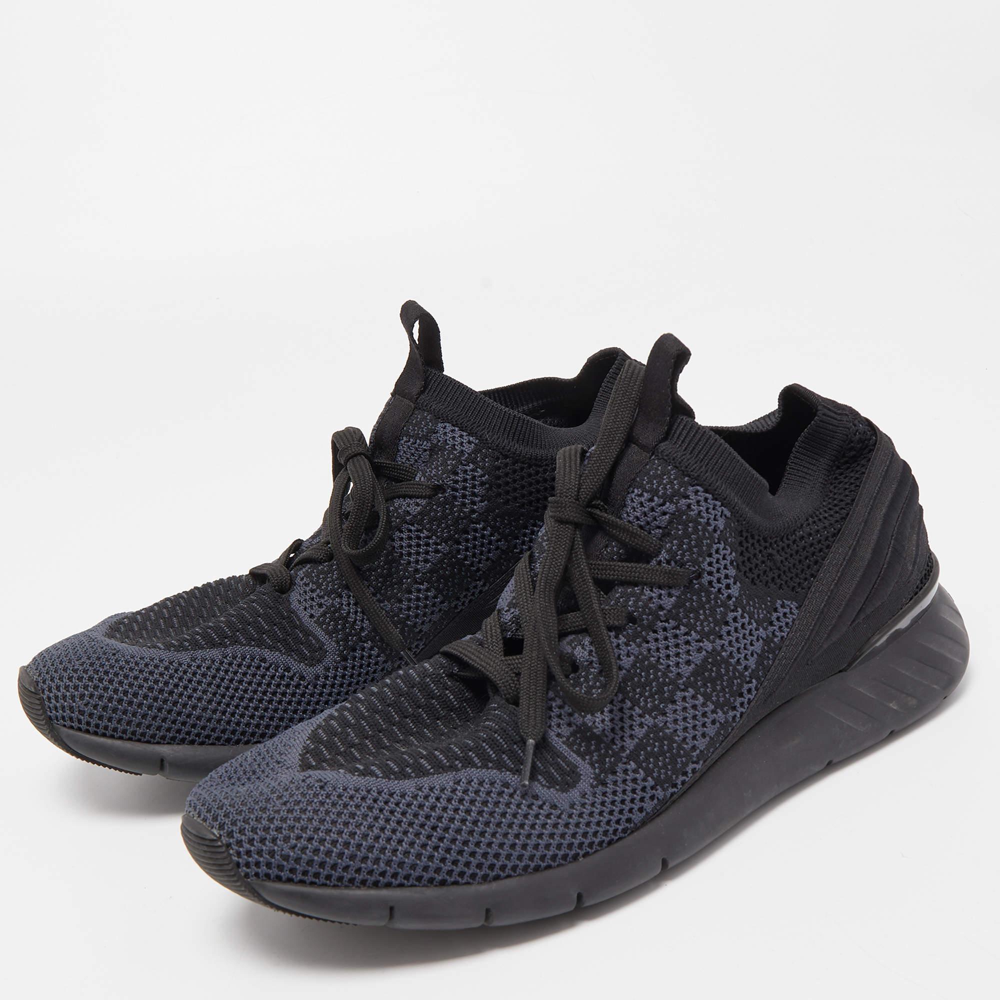 Men's Louis Vuitton Black/Grey Damier Knit Fabric Fastlane Low Top Sneakers Size 41