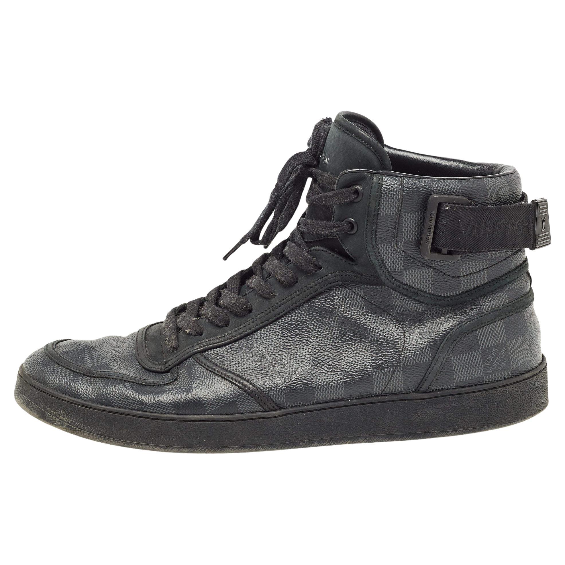 Louis Vuitton Black/Grey Graphite Canvas Rivoli High Top Sneakers Size 44.5 For Sale