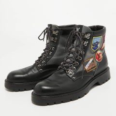 Louis Vuitton Black/Grey Leather and Canvas Metropolis Ranger Boots Size 42