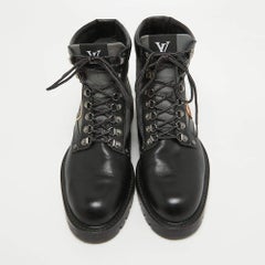 Louis Vuitton Black/Grey Leather and Canvas Metropolis Ranger Boots Size 42