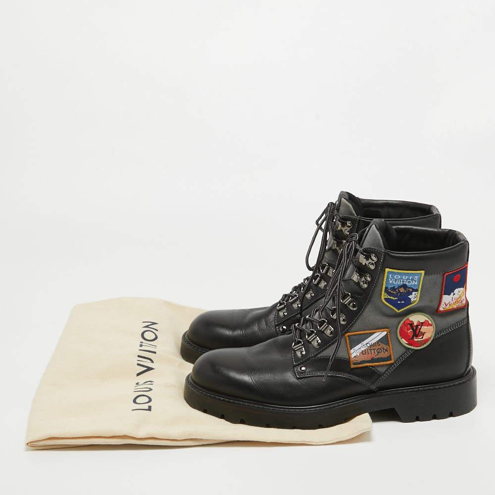 Louis Vuitton Black/Grey Leather and Canvas Metropolis Ranger Boots Size 42 For Sale 4