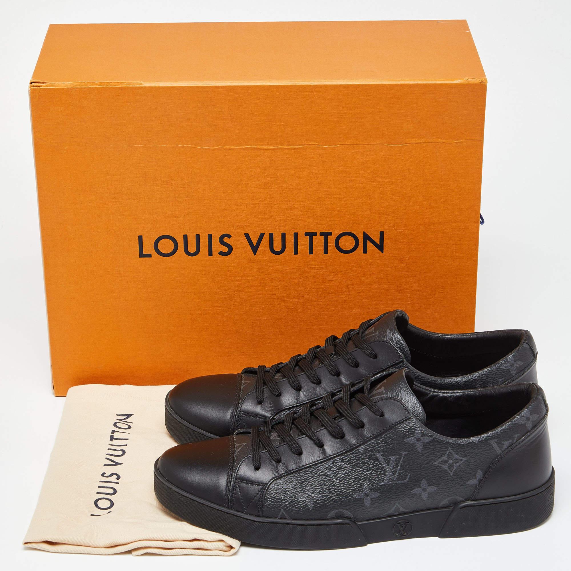 Louis Vuitton Black/Grey Leather and Monogram Canvas Match Up Sneakers Size 43 5