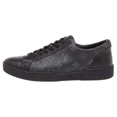 Louis Vuitton Black/Grey Leather and Monogram Canvas Match Up Sneakers Size 43