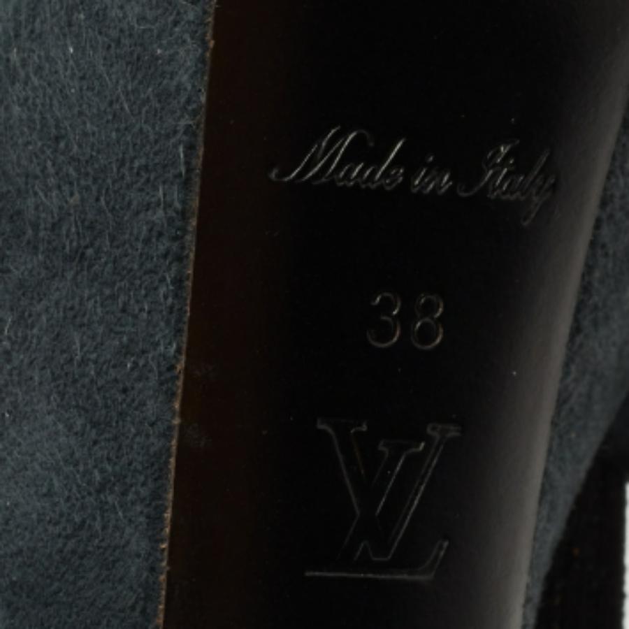 Noir Louis Vuitton Sandales à plateforme en cuir et daim noir/gris Taille 38 en vente