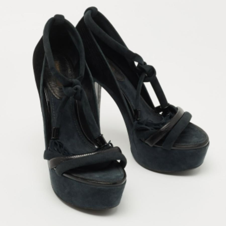 Louis Vuitton Sandales à plateforme en cuir et daim noir/gris Taille 38 Pour femmes en vente