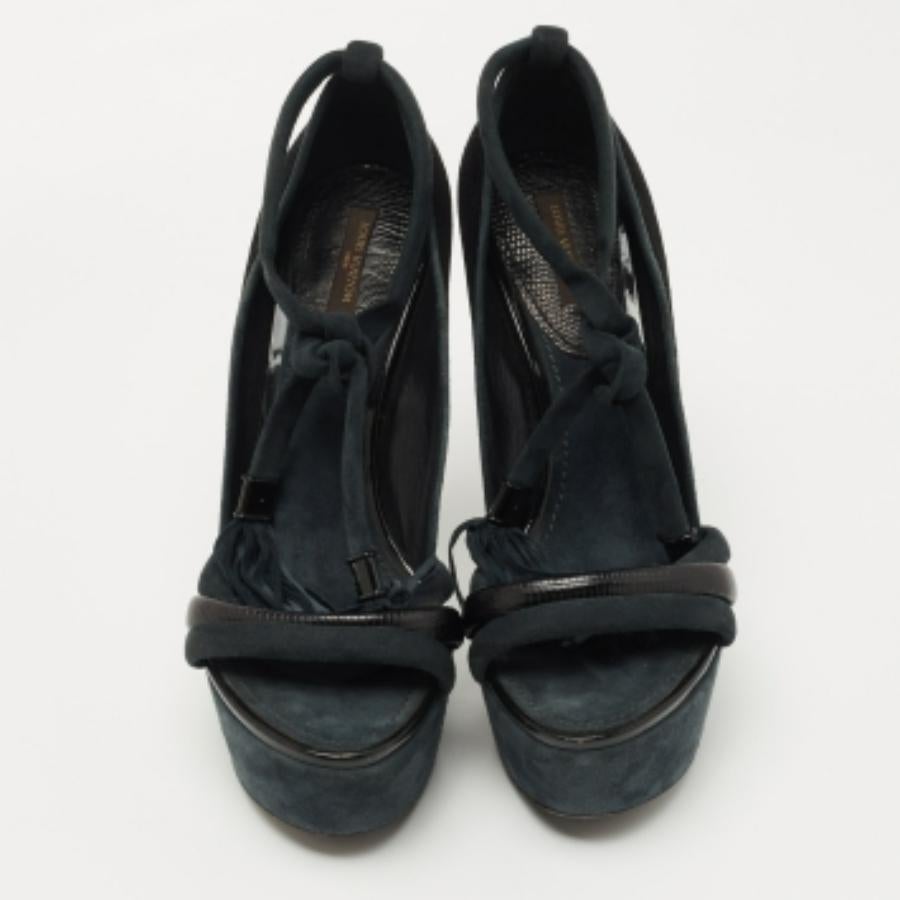 Louis Vuitton Sandales à plateforme en cuir et daim noir/gris Taille 38 en vente 1
