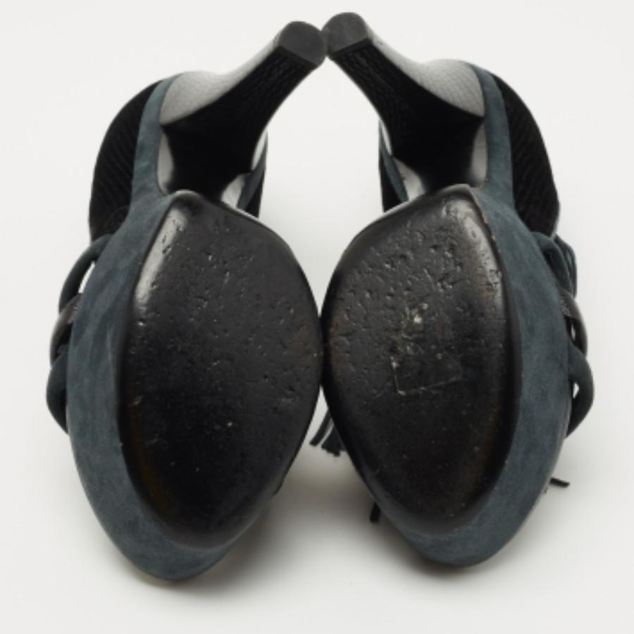 Louis Vuitton Sandales à plateforme en cuir et daim noir/gris Taille 38 en vente 3