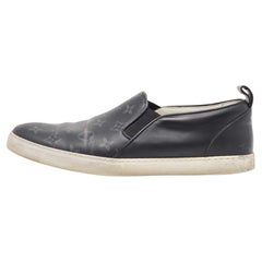 Used Louis Vuitton Black/Grey Monogram Canvas and Leather Slip On Sneakers Size 42.5