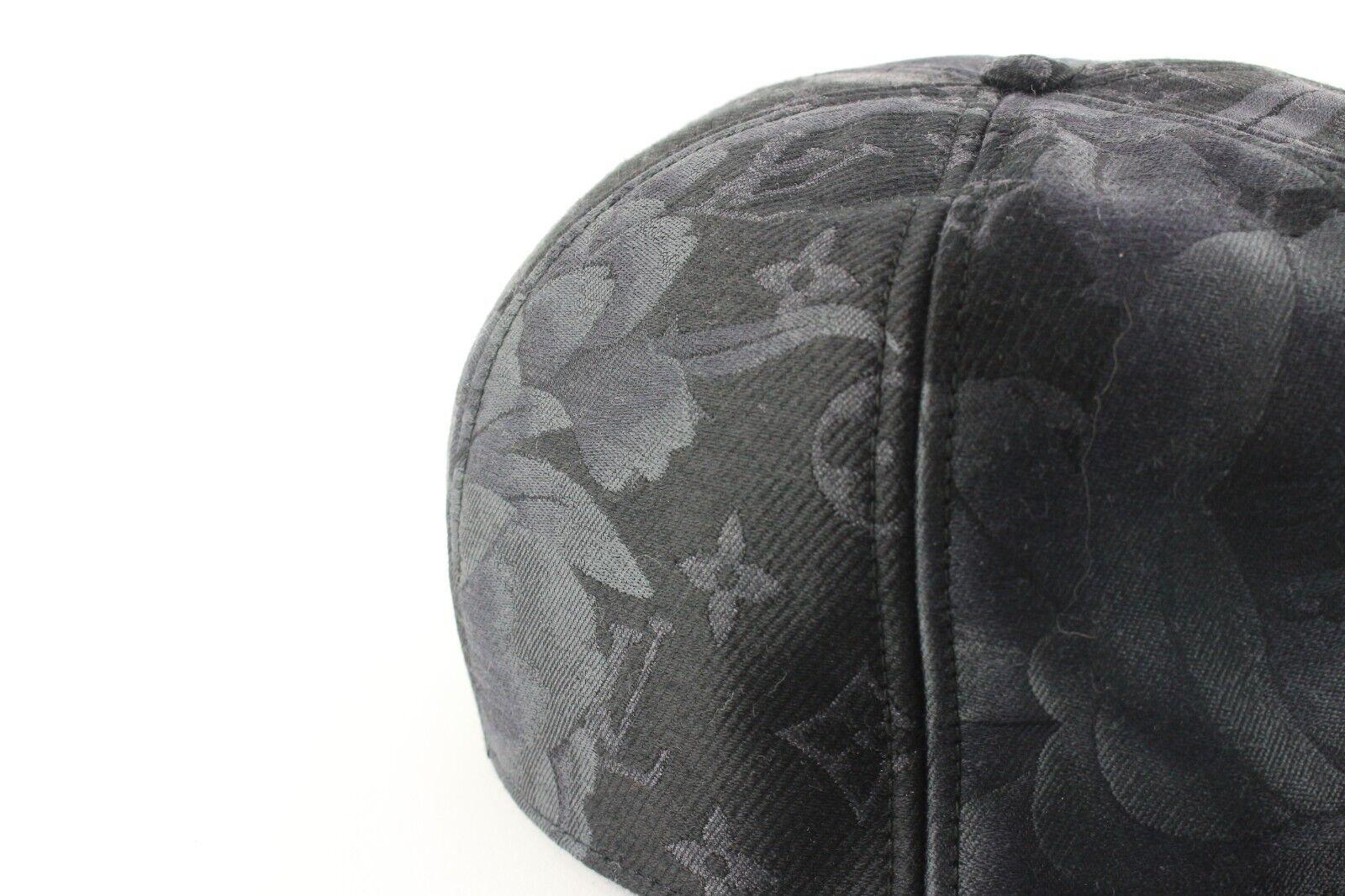 Louis Vuitton Black Grey Monogram Flowers Baseball Cap Hat 6LK0427 For Sale 1
