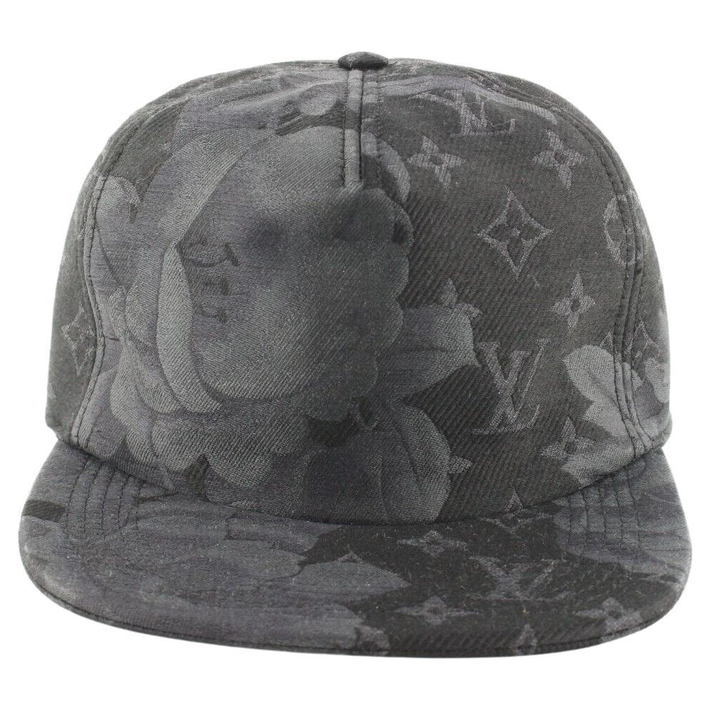 Louis Vuitton - Chapeau de baseball à fleurs noire et grise avec monogramme 6LK0427