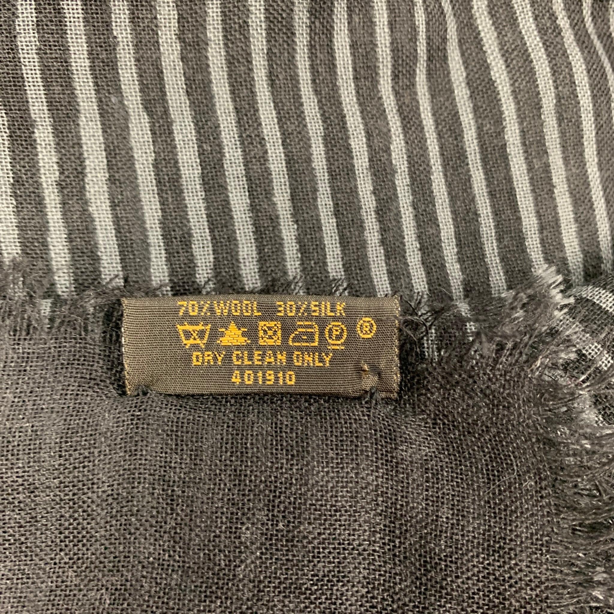 LOUIS VUITTON Black Grey Stripe Wool Silk Scarf In Good Condition For Sale In San Francisco, CA