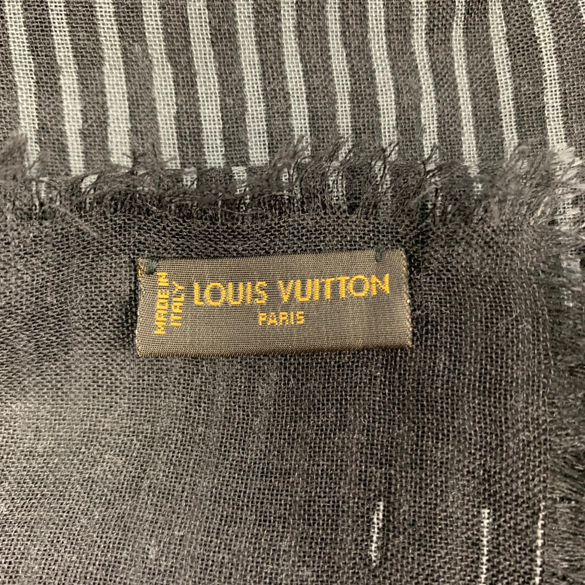 Men's LOUIS VUITTON Black Grey Stripe Wool Silk Scarf For Sale