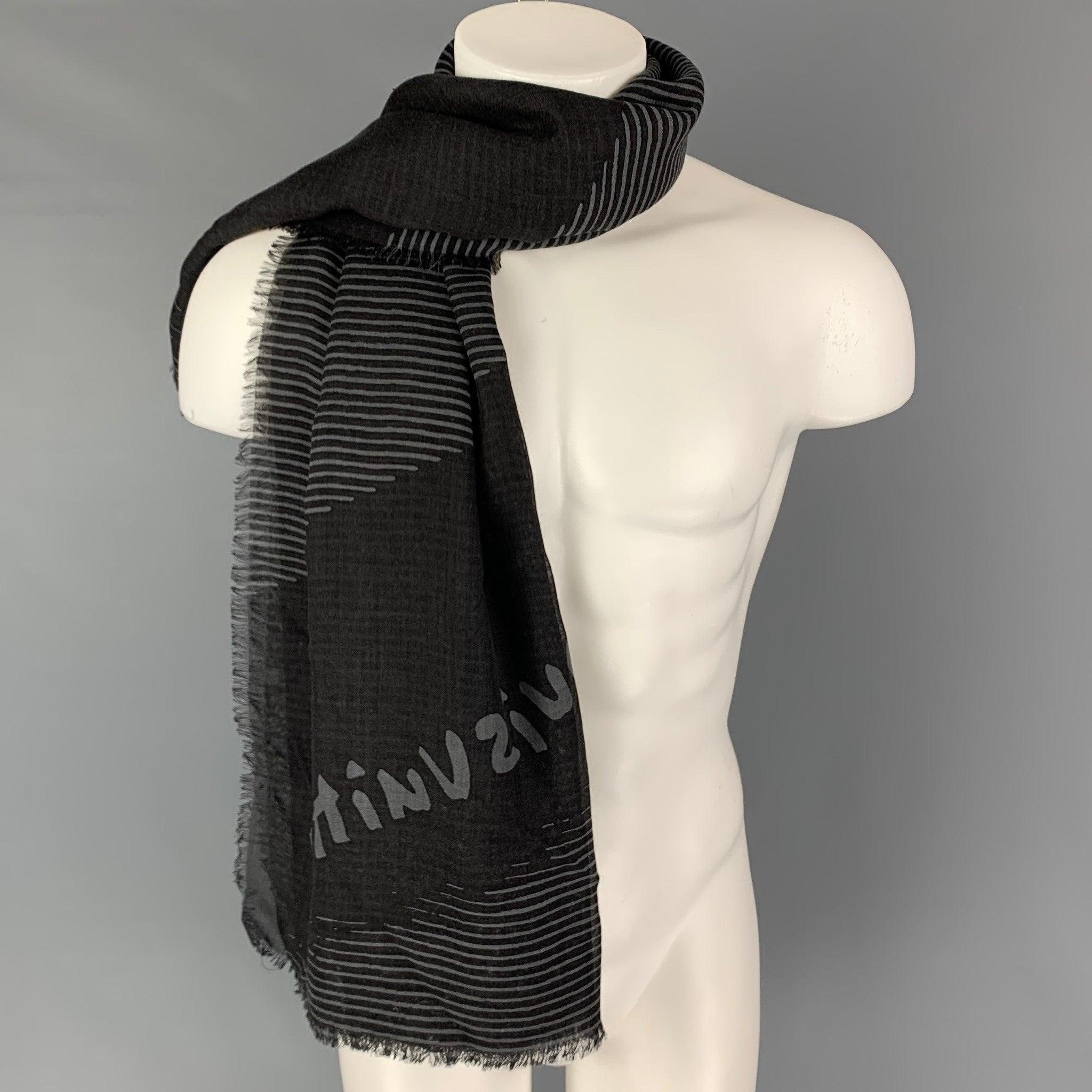 LOUIS VUITTON Black Grey Stripe Wool Silk Scarf For Sale 1