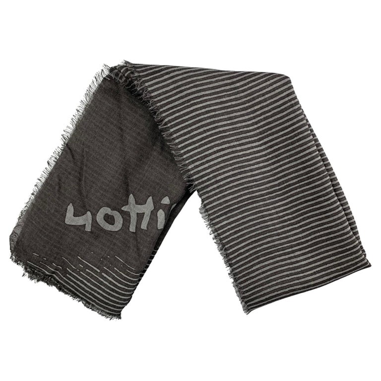 LOUIS VUITTON Black Grey Stripe Wool Silk Scarf For Sale at 1stDibs