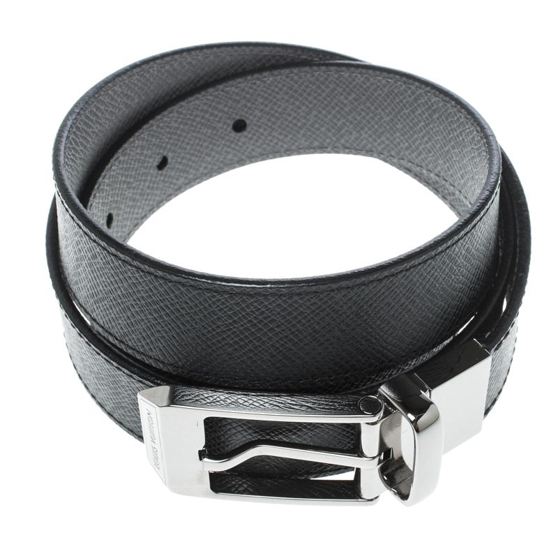 Gray Louis Vuitton Black/Grey Taiga Leather Slender Reversible Belt 95cm